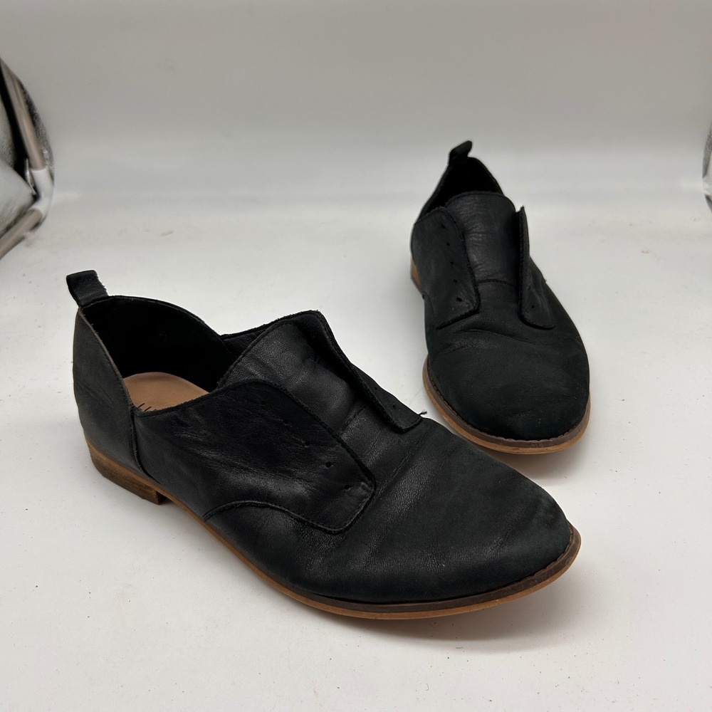 Lucky Brand Womens Black Leather Slip On Loafers Almond Toe Flats Size 8.5